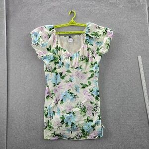 Old Navy Women Dress XXL‎ White Floral Mini Ruffle Square Neck Pullover Smocked